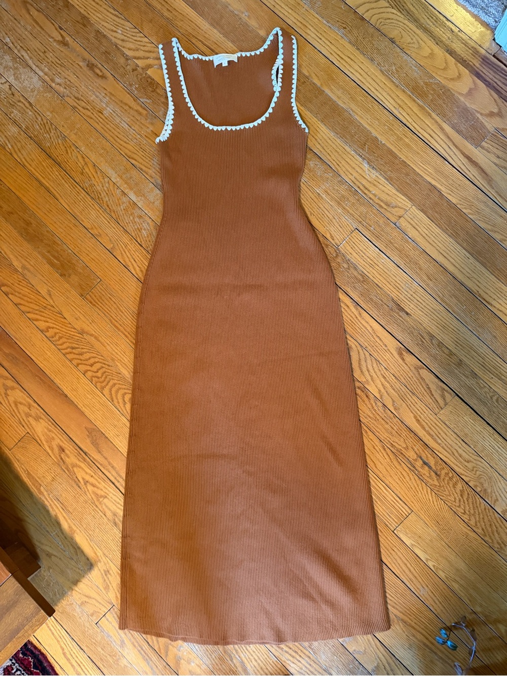 Sezane Sleeveless Ribbed Knit Dress with Contrast Trim - Rust - Picture 5 of 6